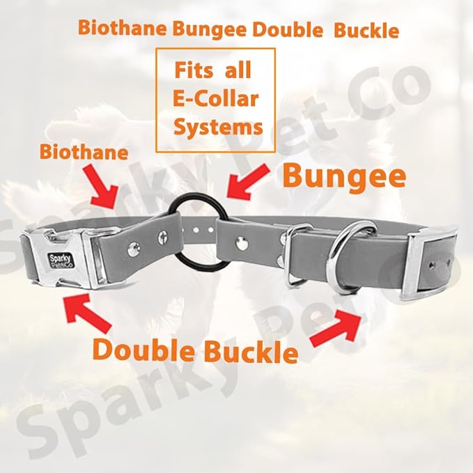 Sparky Pet Co -Zeus ECollar Replacement Strap - Bungee Loop Dog Collar - Waterproof Biothane - Adjustable - Double Buckle - Quick Snap Metal Clasp - Invisible Fence Systems - 1"x 30" Blue Refl
