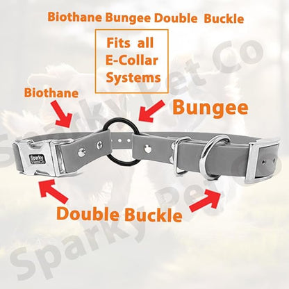 Sparky Pet Co -Zeus ECollar Replacement Strap - Bungee Loop Dog Collar - Waterproof Biothane - Adjustable - Double Buckle - Quick Snap Metal Clasp - Invisible Fence Systems - 1"x 30" Blue Refl