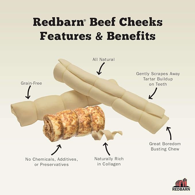Redbarn Pet Products All-Natural Small/Medium Beef Cheek Rolls for Dogs, Chicken & Carrot Glazed - Single Ingredient Grain-Free Chew Treat Naturally Rich in Collagen - 5 Pack - Packaging May Vary