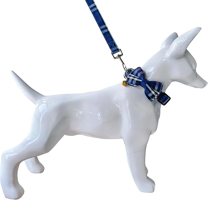 Yizepet Dog Collar and Leash Set-Plaid Puppy Collar with Bow Tie - Adjustable pet Collar for Dogs with Bell, Stylish Pattern for Small Medium or Large Boy and Girl Dog
