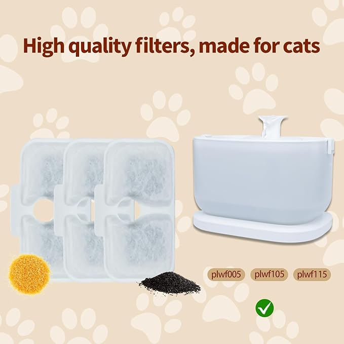 32 Pcs Cat Water Fountain Filters Compatible with PETLIBRO,16 Pack Fountain Replacement Filters & 16 Pack Pre-Filter Sponges for 2.5L/84oz PLWF005 & PLWF105 & PLWF115
