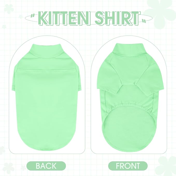 OUOBOB Sphynx Hairless Cat Clothes, Soft Cotton Pullover Turtleneck Shirt with Sleeves for Kitten Puppy Small Dogs, Cat Pajamas for All-Season - Green L