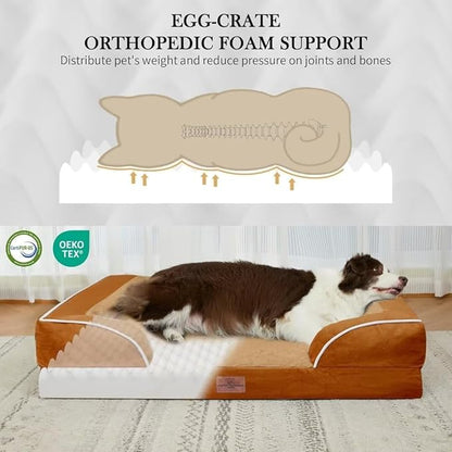 Comfort Expression Orthopedic Dog Bed for Extra Large Dogs 45x35 Inch, Waterproof Supportive Egg Crate Foam XL Pet Bed with Removable Bolsters, Dog Couch with Washable Cover & Non-Slip Bottom, Orange