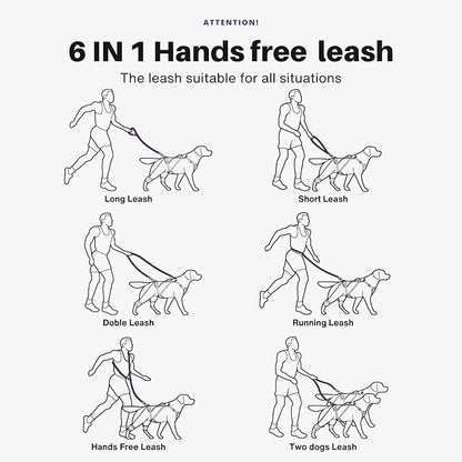 Heavy-Duty Tactical Dog Leash for Medium & Large Dogs, 6-in-1 Hands-Free Leash for Training, 4-7.5FT Waist Leash for Dog Walking (Midnight Purple)