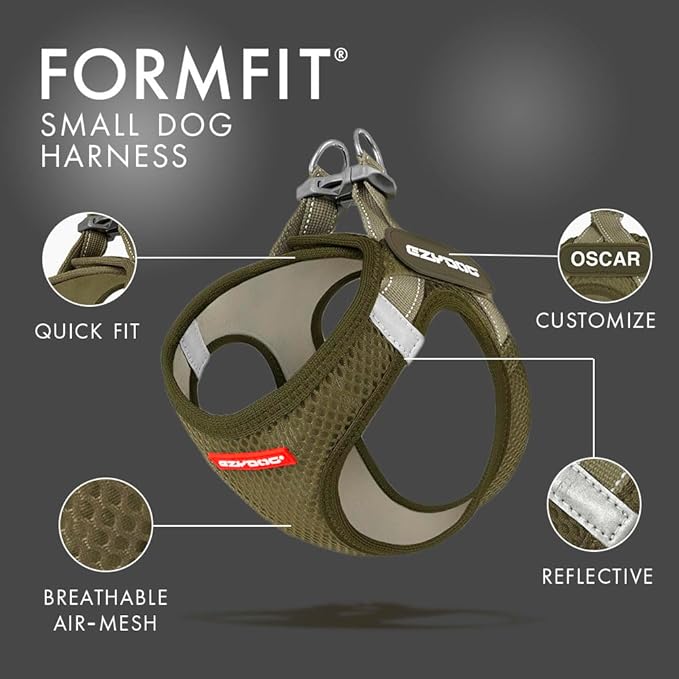 EzyDog FORMFIT Dog Harness for Small Sized Dog - All Weather Breathable Mesh Small Dog Harness with Reflective Trim, Easy Hook & Loop Closure, Sturdy Buckle, & D-Ring (Pink, XL)