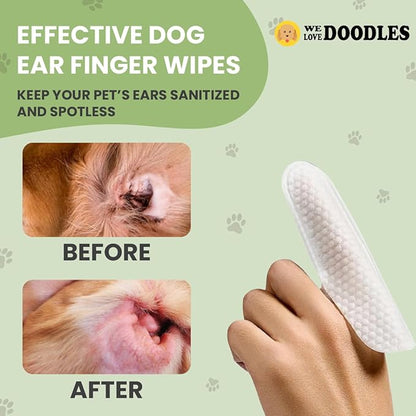 We Love Doodles Dog Ear Wipes - Pre Soaked Finger Ear Wipes for Dogs, Safe & Gentle Ear Cleaner for Dogs, Cleans & Deodorizes, Pet Wipes for Dogs, Dog Cleaning Wipes for Easy Grooming (75 Pieces)