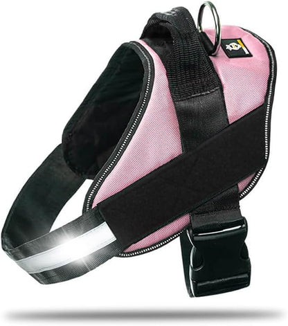 DOGGYKINGDOM Non Pull Dog Harness with Patch Panels and Handle, Adjustable, Reflective, No Choke, Heavy Duty Easy On Service Dog Vest Harnesses for Medium Large Small Sized Dogs - Pink, L