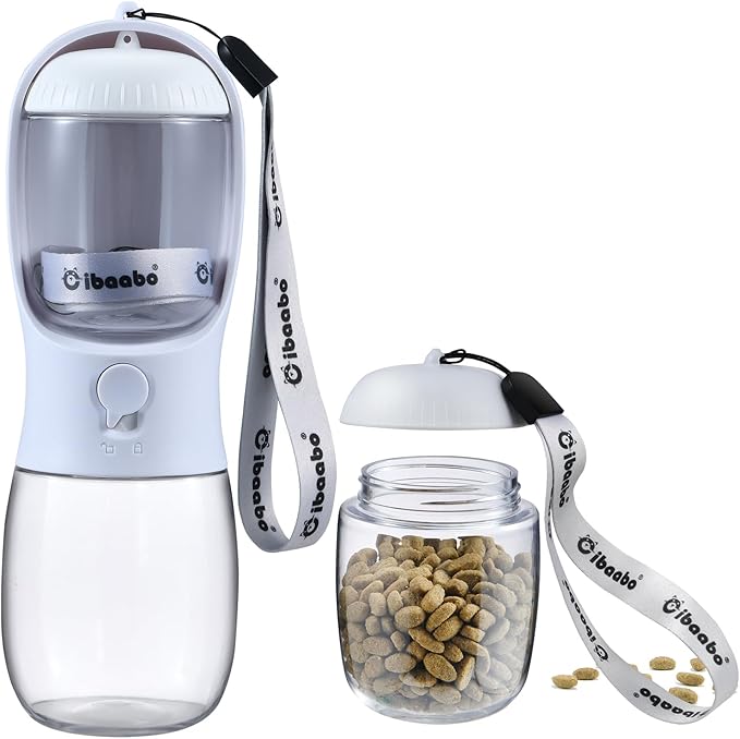 Cibaabo Dog Water Bottle with Food Container, Travel Puppy Water Bowl, Portable Pet Dispenser, Dog Stuff Accessories Items, Puppy Essentials Necessities for Yorkie Chihuahua Cat Walking and Hiking