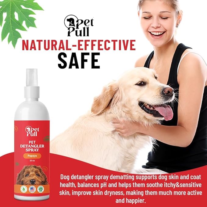 Detangler Spray - Dog Grooming Puppy Detangler Spray to Comb Through Knots, Mats, and Tangles - Detangling Spay for Dogs Pet Papaya Scent - Made in The USA (16 Oz)
