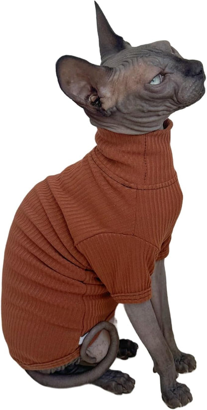 Sphynx Cats Shirt Cotton Hairless Cat Turtleneck Sweater Kitten T-Shirts with Sleeves Cat Pajamas for Sphynx Cornish Rex, Devon Rex, Peterbald