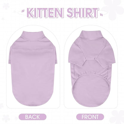 OUOBOB Sphynx Hairless Cat Clothes, Soft Cotton Pullover Turtleneck Shirt with Sleeves for Kitten Puppy Small Dogs, Cat Pajamas for All-Season - Purple XL