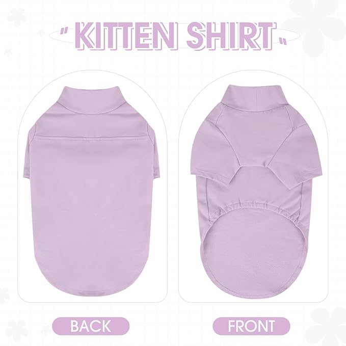 OUOBOB Sphynx Hairless Cat Clothes, Soft Cotton Pullover Turtleneck Shirt with Sleeves for Kitten Puppy Small Dogs, Cat Pajamas for All-Season - Purple XXL