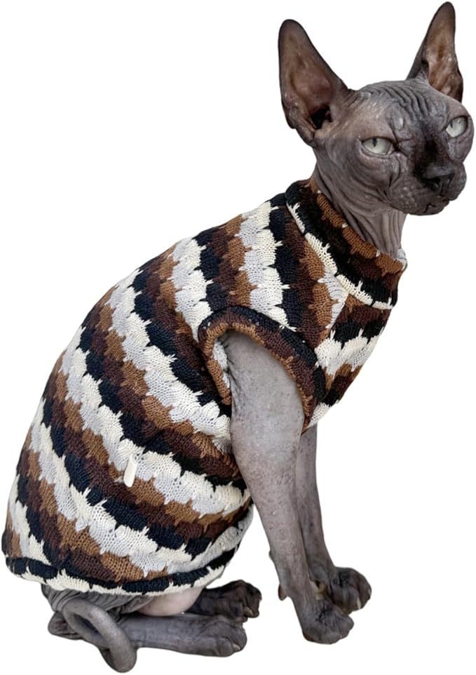 Sphynx Cat Clothes Hairless Cat Vest Elastic Cat Sweater Outfit, Pet Clothes for Sphynx Cat Coat for Cats and Small Dogs Apparel, Hairless cat Shirts Sweaters (Chestnut, X-Large)