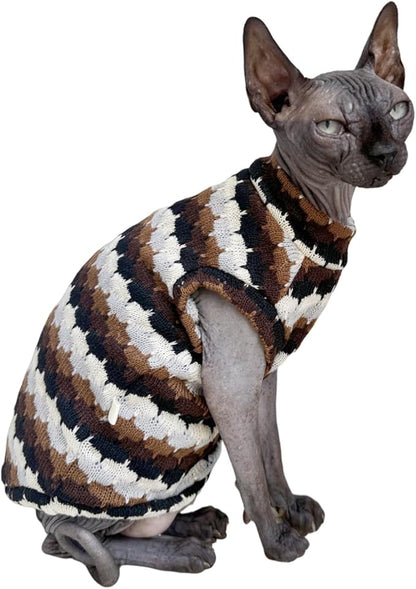Sphynx Cat Clothes Hairless Cat Vest Elastic Cat Sweater Outfit, Pet Clothes for Sphynx Cat Coat for Cats and Small Dogs Apparel, Hairless cat Shirts Sweaters (Chestnut, X-Large)