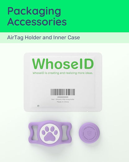 WhoseID IP68 Waterpoof Dog Airtag Holder, Stretchy Silicone Full Body Covered Apple Air Tag Holder for Dog Cat Collar Fit All Width Collar (Purple, 1 Pack)