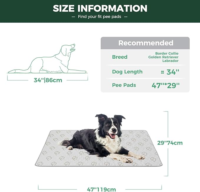 FXW Washable Pee Pads for Dogs, Leak-Proof & Non-Slip, Specifically Designed for 48inch Cages, 29" x 47" Rectangle, Khaki, 1 Pack