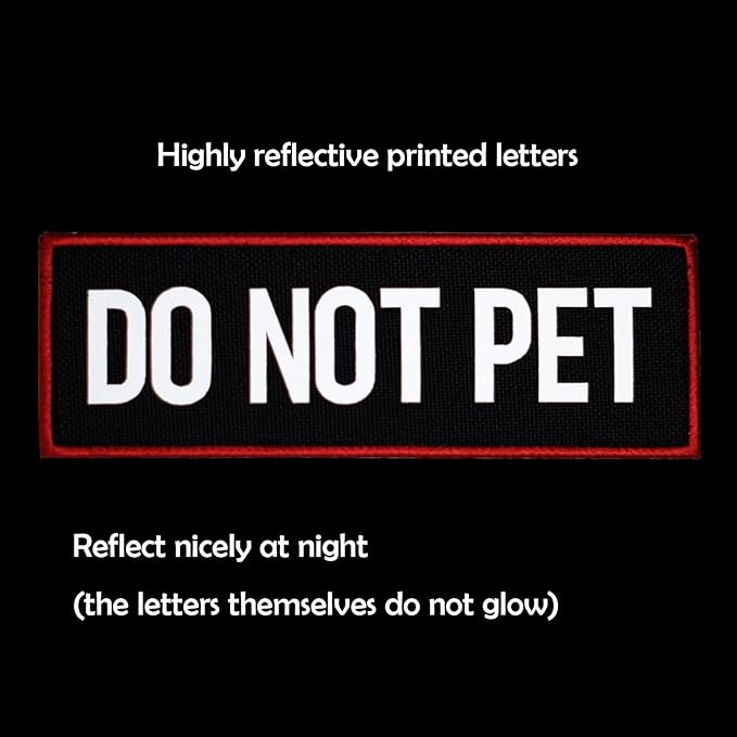 FITZNORA 2 Pcs Reflective Do Not Pet Patch Set with Hook and Loop Fastener, Embroidered Border with Printed Letters Patch for Dog Vest Harness (4.7 x 1.5 inches)