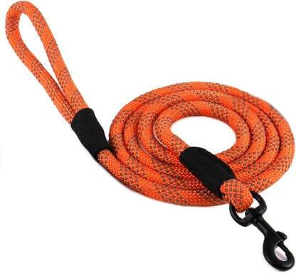 Max and Neo Rope Leash Reflective - 6 FT x 1/2" (Orange, Donates to Dog Rescue)