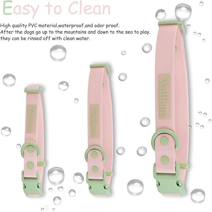 Wolfone Waterproof Dog Collar with Quick Release Buckle， Cute Adjustable Collar for Dogs Comfort Sturdy Durable Odor Proof Easy Care（Gossamer Pink 46-70cm）
