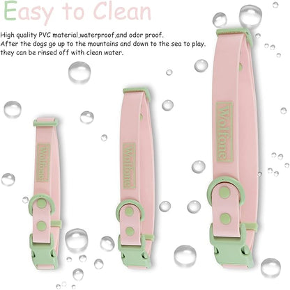Wolfone Waterproof Dog Collar with Quick Release Buckle， Cute Adjustable Collar for Dogs Comfort Sturdy Durable Odor Proof Easy Care（Gossamer Pink 46-70cm）