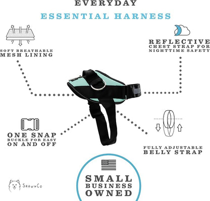 ShawnCo Essential Dog Harness, No-Pull Pet Vest with 3 Leash Clips, No Choke, Reflective, Adjustable and Padded, for Easy Walking and Training for Small, Medium and Large Dogs (Seafoam, M)