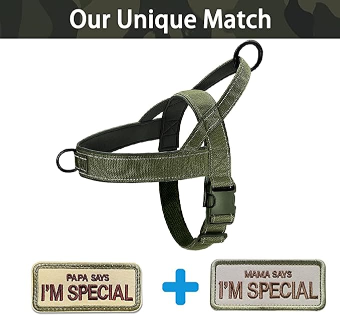 Green No Pull Dog Harness for Small Medium Large Sized Dog, Reflective Escape Proof Adjustable Dog Harnesses with 2 Patch, L