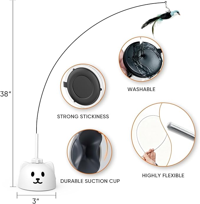 CATPICK Interactive Cat Toys for Indoor Cats - Automatic Flying Bird Feather Toy, USB Rechargeable Electric Cat Teaser with Strong Suction Base, Smart Motion Self-Play Toy for Bored Cats(Brown)