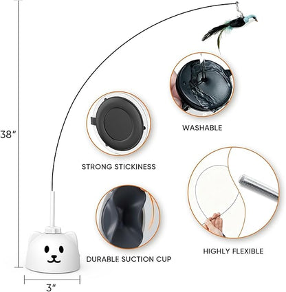 CATPICK Interactive Cat Toys for Indoor Cats - Automatic Flying Bird Feather Toy, USB Rechargeable Electric Cat Teaser with Strong Suction Base, Smart Motion Self-Play Toy for Bored Cats(Green)