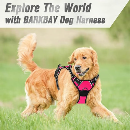 BARKBAY No Pull Dog Harness Front Clip Heavy Duty Reflective Easy Control Handle for Large Dog Walking(Pink,M)