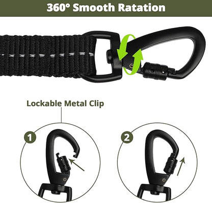 jenico Long Dog Leash 10FT: Heavy Duty Nylon Rope Leashes for Dogs Training with Reflective Threads Bungee and Padded Handle - Dog Lead for Large Small Medium Dogs Outside Walking Hiking