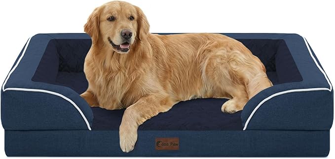 Casa Paw Orthopedic Dog Beds for Extra Large Sized Dogs, Waterproof Memory Foam XL Pet Bed with Sides 42x30Inch, Non-Slip and Egg-Crate Foam Big Dog Couch Bed with Removable Washable Cover, Navy Blue