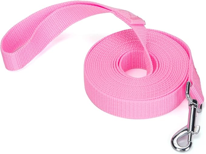 Siumouhoi Strong Durable 15ft Nylon Dog Training Leash, 1 Inch Wide Traction Rope, for Small and Medium Dog (Pink, 15 Feet)