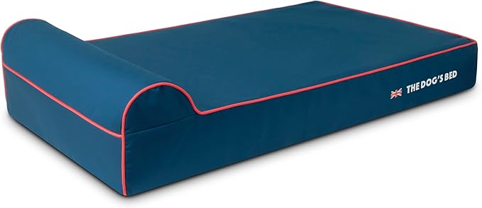 The Dog’s Bed Orthopedic Headrest Dog Bed XL Blue Oxford with Red Trim UK Flag Dog Bed, Memory Foam, Hip & Elbow Dysplasia, Post Surgery, Waterproof Washable Cover, Veterinary Approved