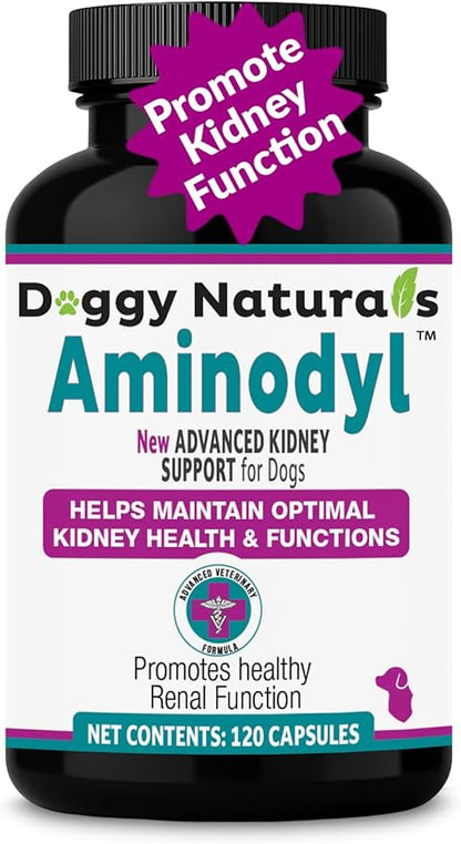 Aminodyl™ Kidney Support Supplement 1100mg for Dogs - Supports Natural Kidney Function with Amino Vastly Promotes Health, Wellbeing & Vitality of Kidneys 120 Sprinkle Capsules. Made in U.S.A