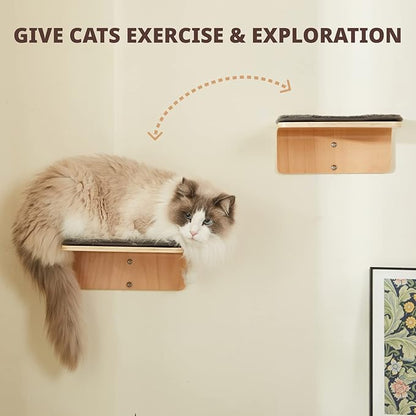 LIORCE 2 Set Cat Wall Steps - Wooden Cat Climbing Shelf for Wall - Cats Wall Stairs with Scratching Mat - Wall Mounted Cats Furniture for Jumping, Playing, and Lounging