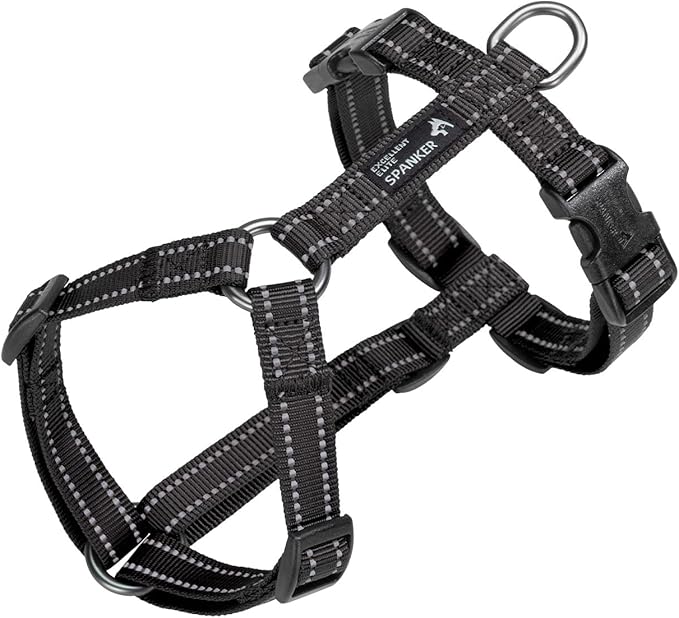 EXCELLENT ELITE SPANKER No Pull Dog Harness Reflective Nylon Vest L-Shaped Adjustable Easy Pet Harness for Small Medium Large Breeds Dogs Walking Training Black Red(Black-S)
