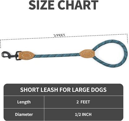 Mile High Life Short Leash for Large Dogs, Short Dog Rope Leash with Heavy Duty Metal Sturdy Clasp, Genuine Leather Tailored Connection(Green, 18 Inch)