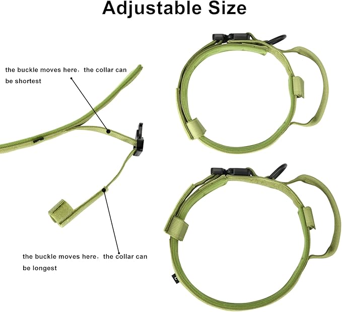 DAGANXI Tactical Dog Collar, Adjustable Military Training Nylon Dog Collar with Control Handle and Heavy Metal Buckle for Medium and Large Dogs, with Patches and Airtags Case (M, Spring Grass)
