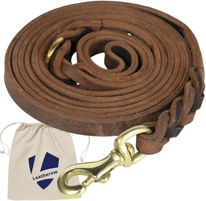 Leather Short Dog Leash 15 Inch - Short Dog Traffic Lead for Large Dogs Training and Walking - Braided Leather Tab for Large Dogs - Full Grain Heavy Duty. (Brown, 2 FT)
