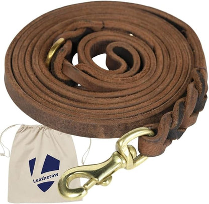 Leather Short Dog Leash 15 Inch - Short Dog Traffic Lead for Large Dogs Training and Walking - Braided Leather Tab for Large Dogs - Full Grain Heavy Duty. (Brown, 2 FT)