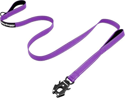 Strong Heavy Duty Dog Leash - 6ft Reflective Nylon Training Leash with Soft Padded Double Handle & Auto Lock Frog Clip, Safety Traffic Control for Large Medium Small Dogs No Pull Walking Purple,6ft