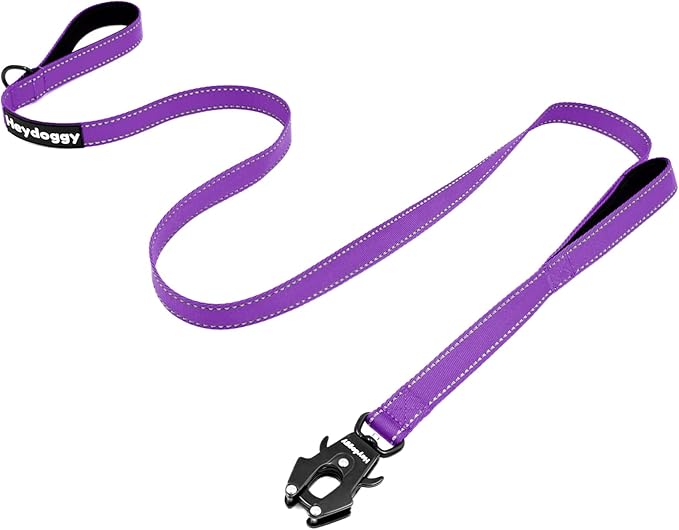 Strong Heavy Duty Dog Leash - 4ft Reflective Nylon Training Leash with Soft Padded Double Handle & Auto Lock Frog Clip, Safety Traffic Control for Large Medium Small Dogs No Pull Walking Purple,4ft