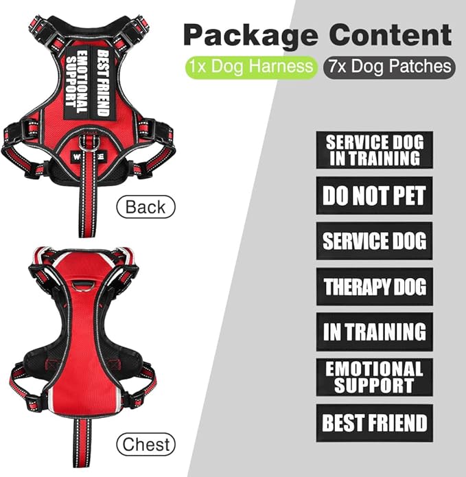 WINSEE Service Dog Vest No Pull Dog Harness with 7 Dog Patches, Reflective Pet Harness with Durable Soft Padded Handle for Training Small, Medium, Large, and Extra-Large Dogs (X-Large, Red)