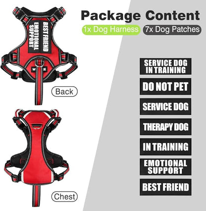 WINSEE Service Dog Vest No Pull Dog Harness with 7 Dog Patches, Reflective Pet Harness with Durable Soft Padded Handle for Training Small, Medium, Large, and Extra-Large Dogs (Medium, Red)