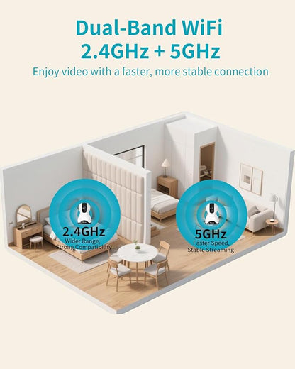 VIMTAG Indoor Pet Camera, 2.5K Dog Camera with Phone App, 360° Pan/Tilt Security Camera Indoor for Home/Nanny/Baby/Cat/Room, Dual-Band WiFi, Night Vision, Motion Tracking, 2-Way Audio, Cloud & SD Card