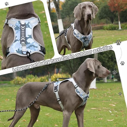 Dog Harness No Pull Adjustable Reflective,for Medium and Large Small Dog with Leash 59.06in (Camouflage, M)