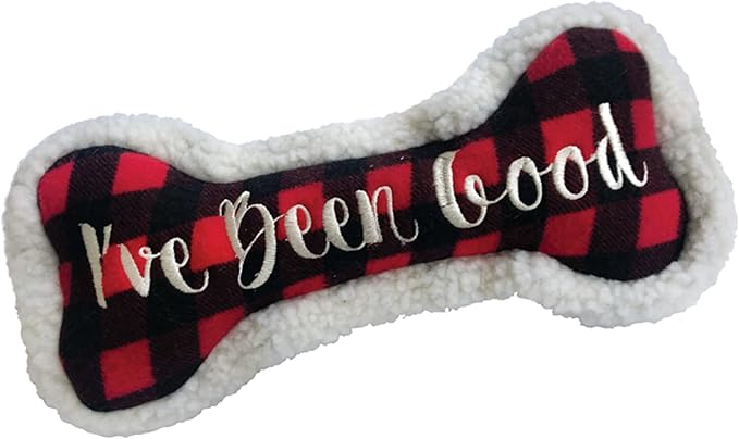 Huxley & Kent Funny Dog Toy w/Squeaker – Holiday Power Plush Squeaky Dog Toys for Small, Medium & Large Dogs – Soft Stuffed Animal for Indoor Play & Fetch - I've Been Good Bone, Large