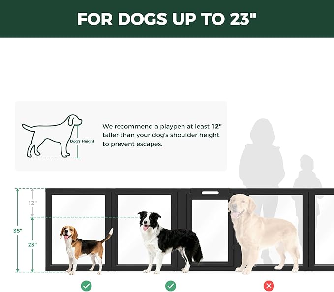 FXW AuraSpace Acrylic Indoor Dog Playpen for Medium Dogs, 35 Inch, 16 Panels, Black