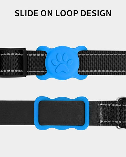 Dynmeow Dog Cat Collar Holder Compatible with Airtag, Anti-Lost Silcione Holder for 3/4-1" inch Wide Collar, Blue, M(1 Pack)