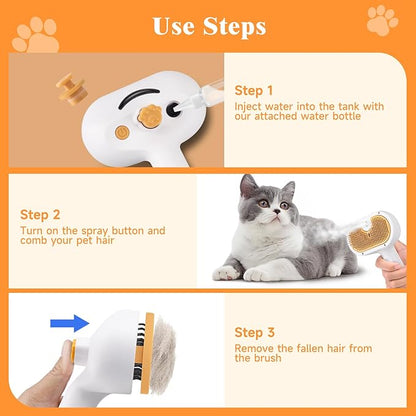 Pet Steam Brush Dog Cat 2025 New Grooming Comb for Shedding, Floating Hair, Smooth & Detangling, Gentle Cool Mist Softens Hair Reduces Static Helps Pets Who Dislike Bathing,Includes Waterless Shampoo